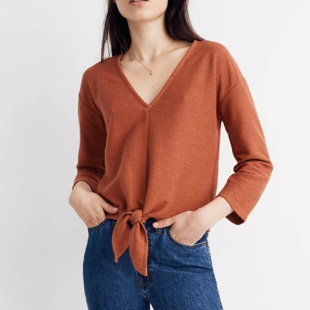 Madewell - Texture & Thread Long Sleeve Tie Front Top Size S